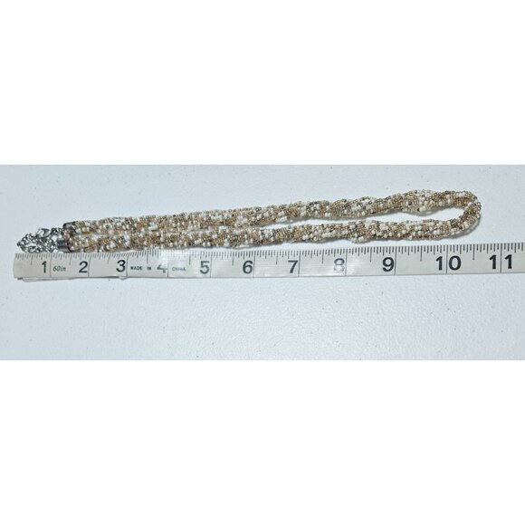 Elegant Gold White Seed Beaded Chunky Necklace Multi Strand Fashion Jewelry - Picture 5 of 6